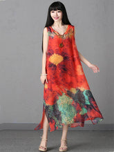 Chiffon Printed Sleeveless Split-side Long Dress